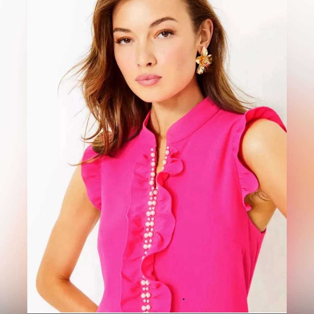 Lilly Pulitzer Pink Adalee Shift Pink Pearl Accent Midi Dress; EUC S-12 - Picture 2 of 10
